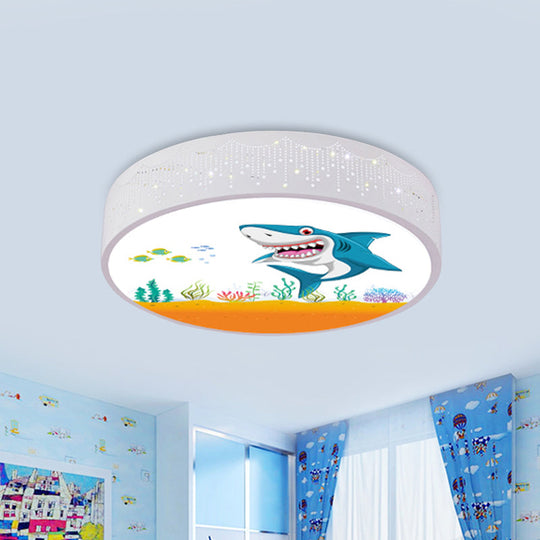 Cartoon Blue/White LED Ceiling Light for Kids Bedroom with Acrylic Dolphin/Shark/Fish Shade