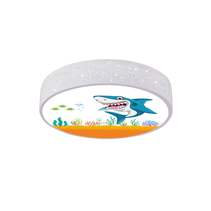 Cartoon Blue/White LED Ceiling Light for Kids Bedroom with Acrylic Dolphin/Shark/Fish Shade