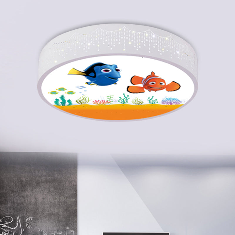 Cartoon Blue/White LED Ceiling Light for Kids Bedroom with Acrylic Dolphin/Shark/Fish Shade