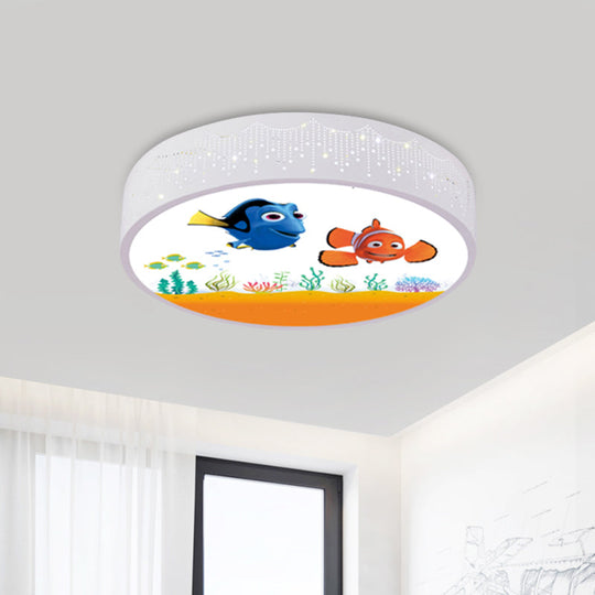 Cartoon Blue/White LED Ceiling Light for Kids Bedroom with Acrylic Dolphin/Shark/Fish Shade