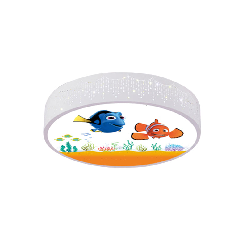 Cartoon Blue/White LED Ceiling Light for Kids Bedroom with Acrylic Dolphin/Shark/Fish Shade