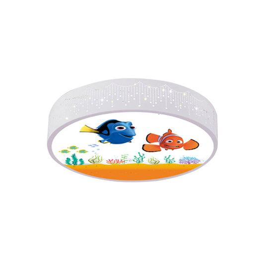 Cartoon Blue/White LED Ceiling Light for Kids Bedroom with Acrylic Dolphin/Shark/Fish Shade