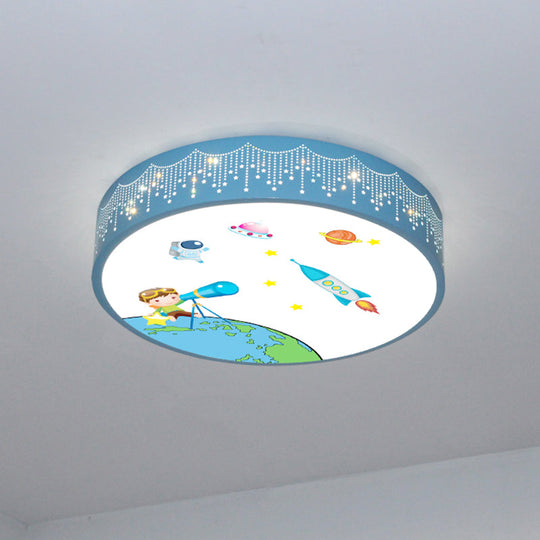 Kids Meteor Shower Rocket Pattern Ceiling Lamp - Blue LED Flush Mount Light