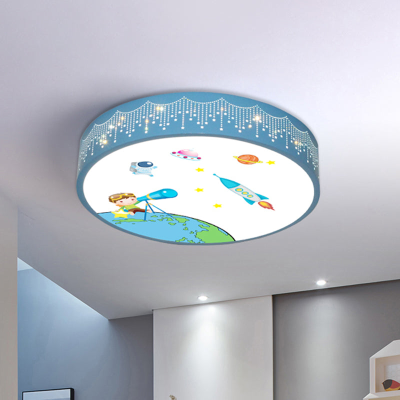 Kids Meteor Shower Rocket Pattern Ceiling Lamp - Blue LED Flush Mount Light