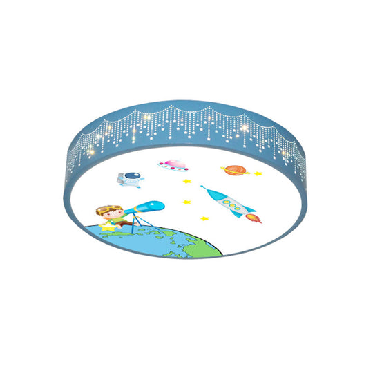 Kids Meteor Shower Rocket Pattern Ceiling Lamp - Blue LED Flush Mount Light