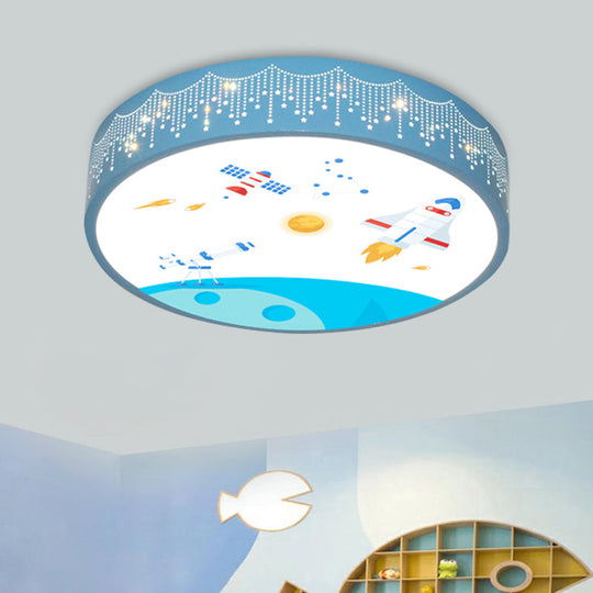 Kids Meteor Shower Rocket Pattern Ceiling Lamp - Blue LED Flush Mount Light