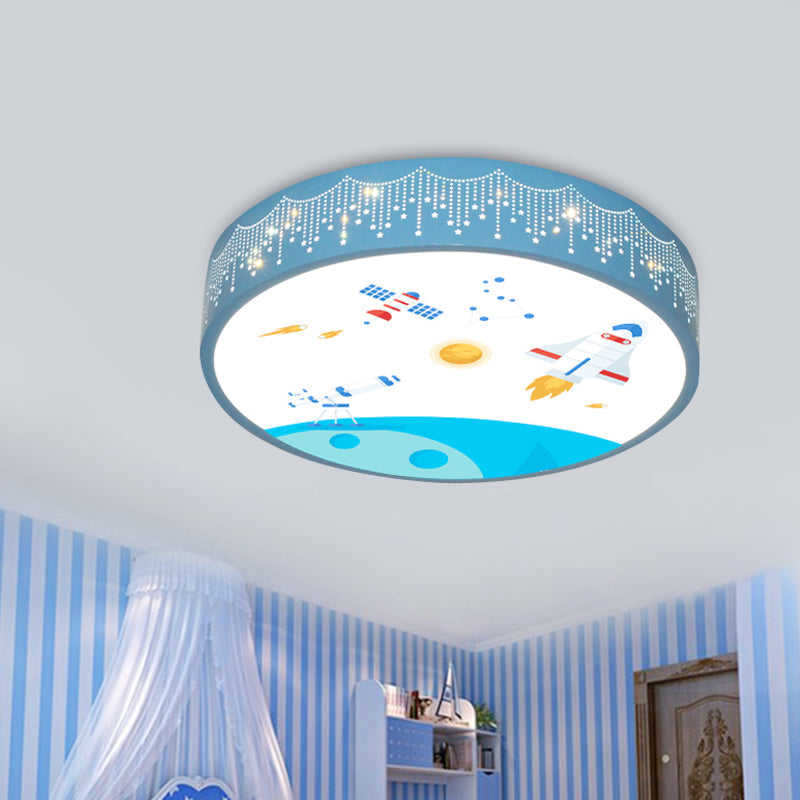 Kids Meteor Shower Rocket Pattern Ceiling Lamp - Blue LED Flush Mount Light