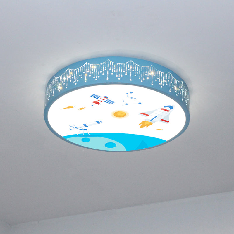 Kids Meteor Shower Rocket Pattern Ceiling Lamp - Blue LED Flush Mount Light