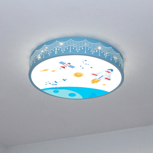 Kids Meteor Shower Rocket Pattern Ceiling Lamp - Blue LED Flush Mount Light