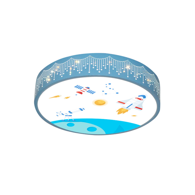 Kids Meteor Shower Rocket Pattern Ceiling Lamp - Blue LED Flush Mount Light