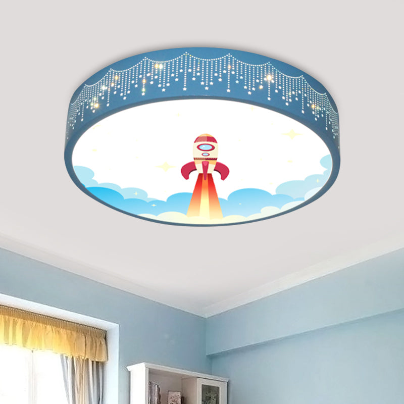 Kids Meteor Shower Rocket Pattern Ceiling Lamp - Blue LED Flush Mount Light