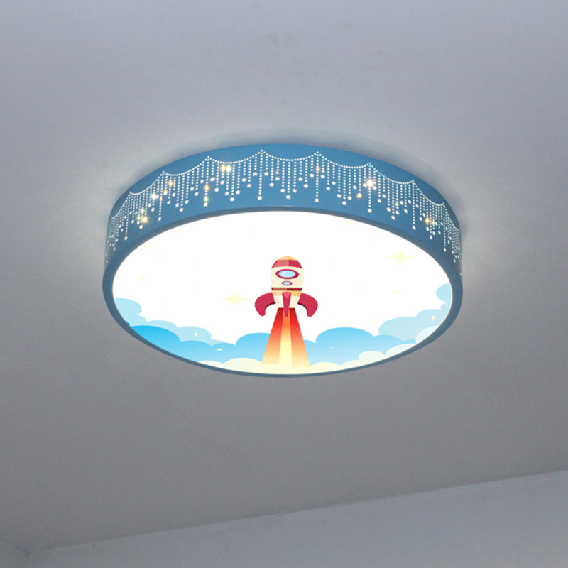 Kids Meteor Shower Rocket Pattern Ceiling Lamp - Blue LED Flush Mount Light