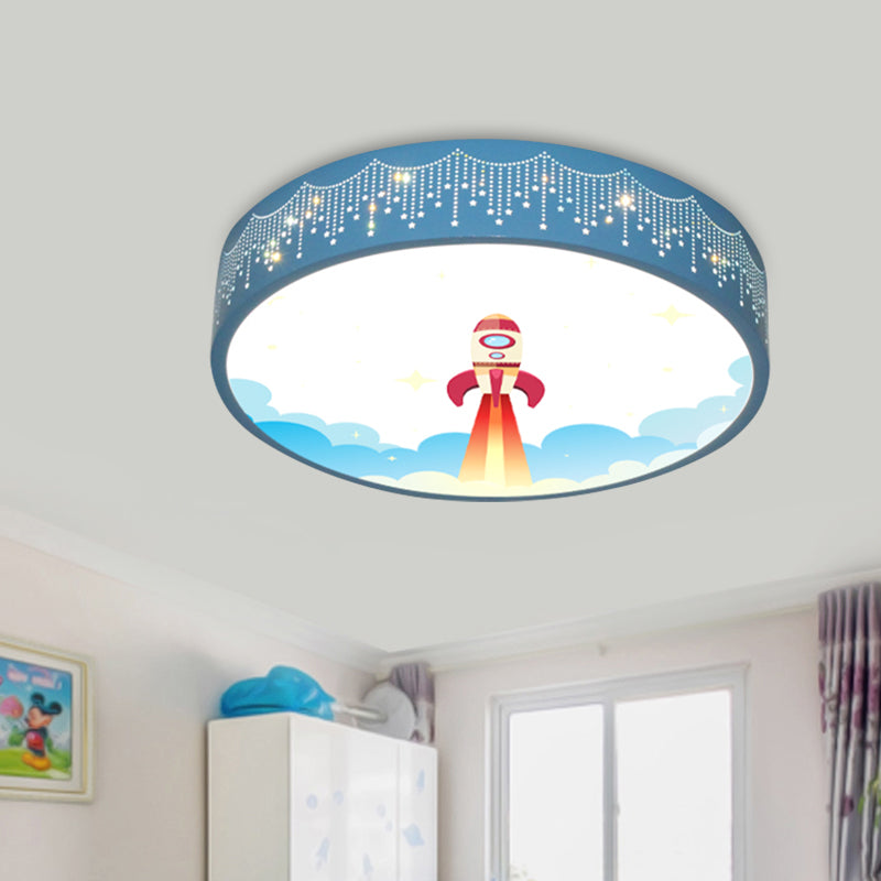 Kids Meteor Shower Rocket Pattern Ceiling Lamp - Blue LED Flush Mount Light