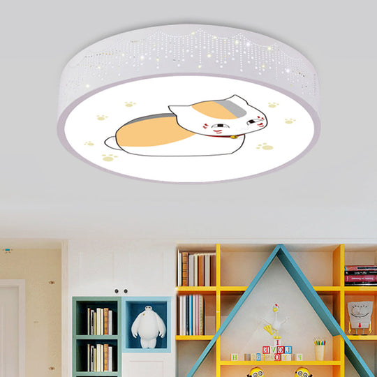 Cartoon Cat LED Flushmount Light for Kids Room Ceiling in Blue/White