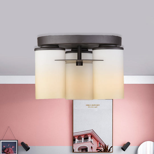 White Glass Semi Flush Mount Ceiling Lamp with 3 Bulbs - Ideal for Bedroom and Countryside Décor