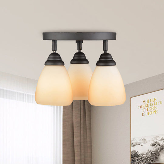 White Glass Countryside Semi Flush Ceiling Light With 3 Lights For Bedroom Beige