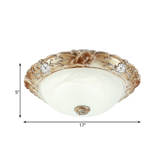 Rustic White Glass Bowl Flush Mount Light with Carved Edge - 2/3 Bulbs - 13"/17" Wide