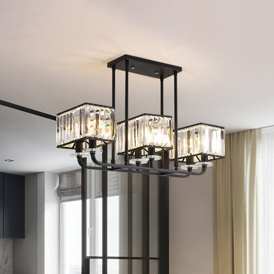 Black Crystal Block Semi Flush Mount Lighting with Minimalist Design - 6/8 Heads