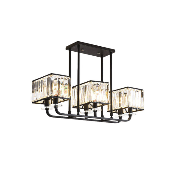 Black Crystal Block Semi Flush Mount Lighting with Minimalist Design - 6/8 Heads