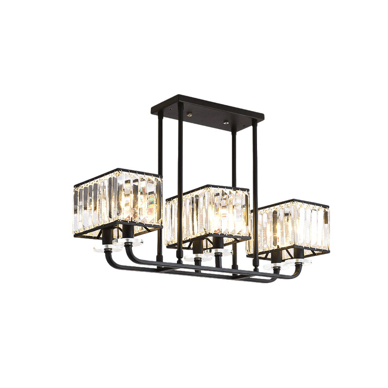 Black Crystal Block Semi Flush Mount Lighting With Minimalist Design - 6/8 Heads