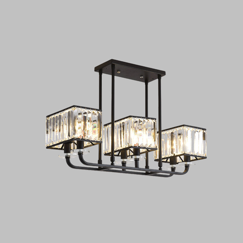 Black Crystal Block Semi Flush Mount Lighting with Minimalist Design - 6/8 Heads