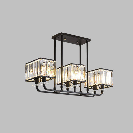 Black Crystal Block Semi Flush Mount Lighting With Minimalist Design - 6/8 Heads