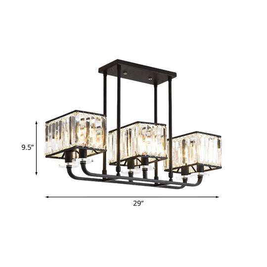 Black Crystal Block Semi Flush Mount Lighting with Minimalist Design - 6/8 Heads