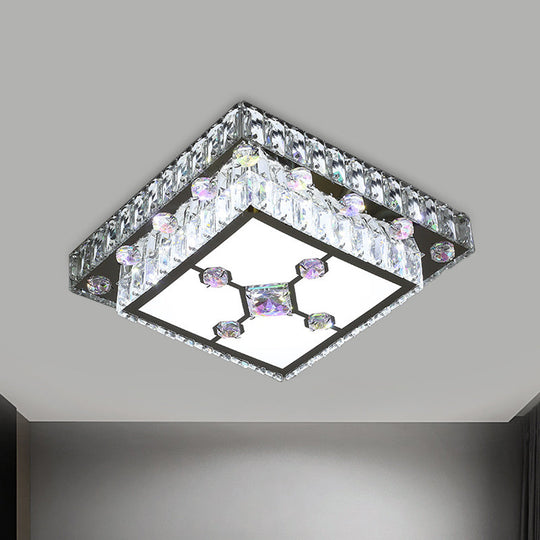 Modernist Cut Crystal LED Nickel Ceiling Lamp with Square Flush Mount for Porch