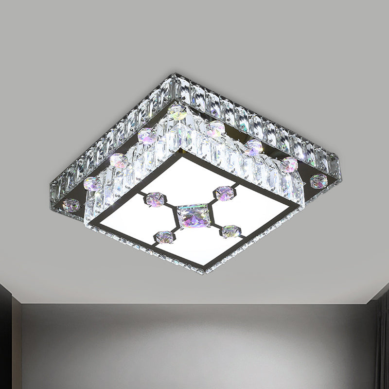 Modernist Cut Crystal Led Nickel Ceiling Lamp With Square Flush Mount For Porch / A