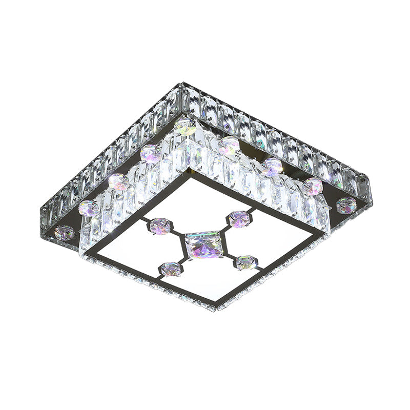 Modernist Cut Crystal LED Nickel Ceiling Lamp with Square Flush Mount for Porch