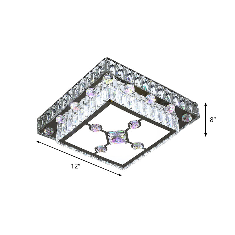 Modernist Cut Crystal LED Nickel Ceiling Lamp with Square Flush Mount for Porch