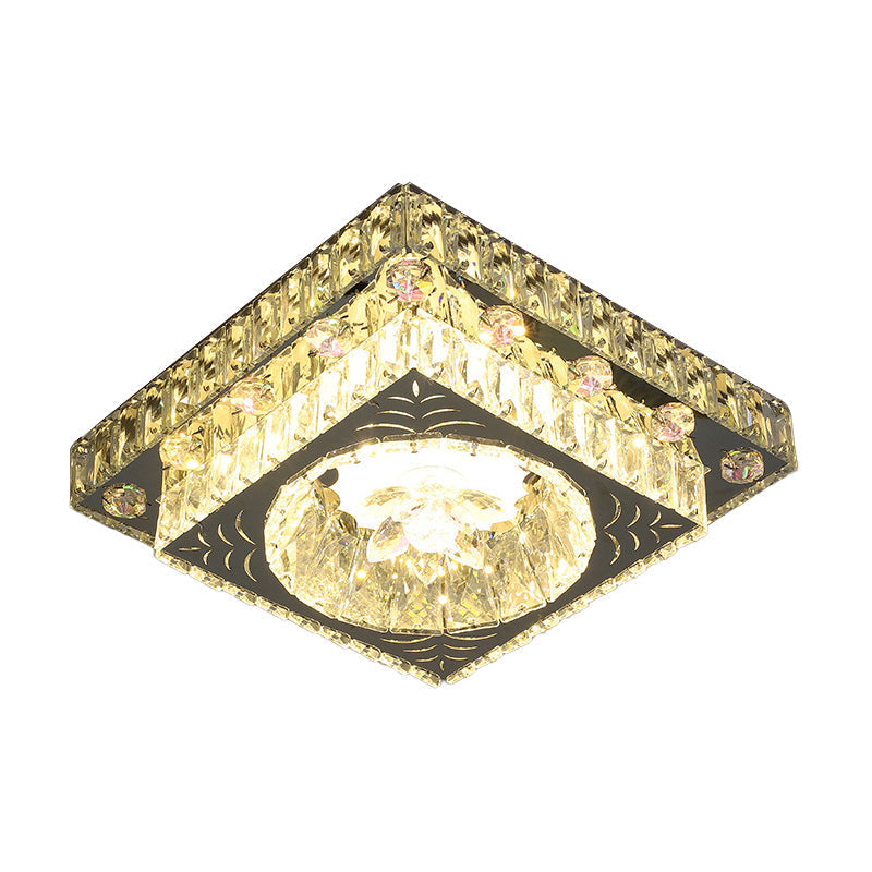 Modernist Cut Crystal LED Nickel Ceiling Lamp with Square Flush Mount for Porch