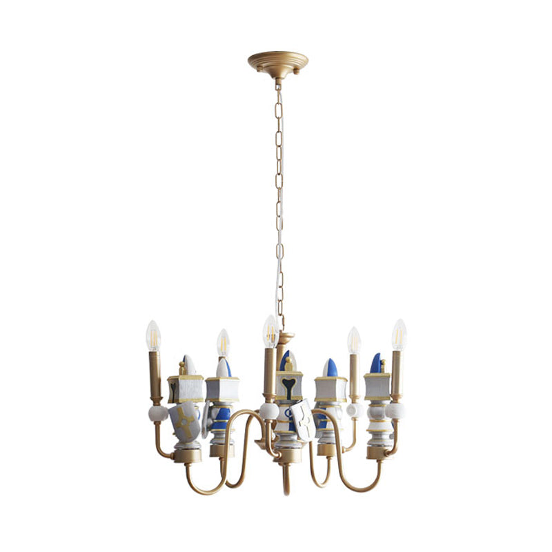 Vintage Metal Curved Arm Pendant Chandelier With 5 Bulbs - Gold Finish Ceiling Suspension Light