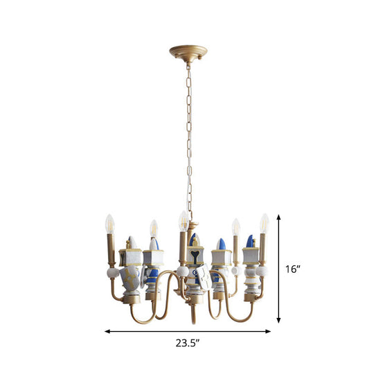 Vintage Metal Curved Arm Pendant Chandelier With 5 Bulbs - Gold Finish Ceiling Suspension Light