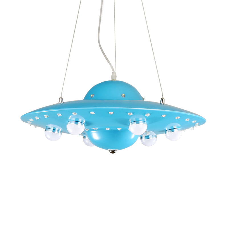 Nordic Flying Saucer Led Chandelier For Childs Bedroom - Metallic Pendant Lamp In Grey/Pink/Blue