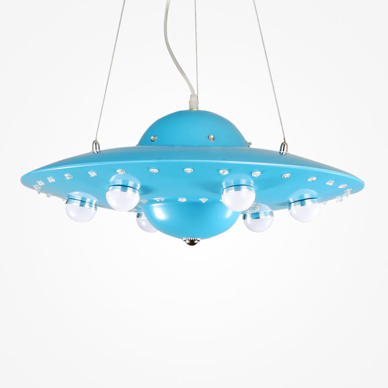 Nordic Flying Saucer Led Chandelier For Childs Bedroom - Metallic Pendant Lamp In Grey/Pink/Blue