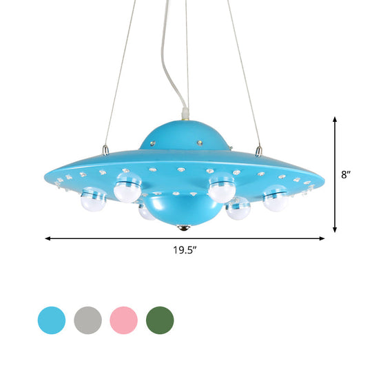 Nordic Flying Saucer Led Chandelier For Childs Bedroom - Metallic Pendant Lamp In Grey/Pink/Blue