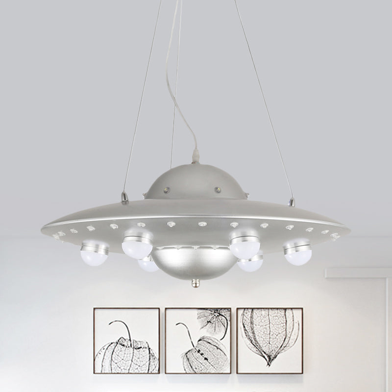 Nordic Flying Saucer Led Chandelier For Childs Bedroom - Metallic Pendant Lamp In Grey/Pink/Blue