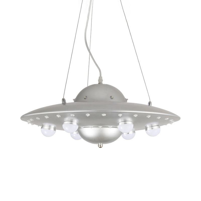 Nordic Flying Saucer Led Chandelier For Childs Bedroom - Metallic Pendant Lamp In Grey/Pink/Blue