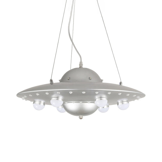 Nordic Flying Saucer Led Chandelier For Childs Bedroom - Metallic Pendant Lamp In Grey/Pink/Blue