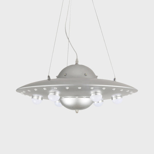 Nordic Flying Saucer Led Chandelier For Childs Bedroom - Metallic Pendant Lamp In Grey/Pink/Blue