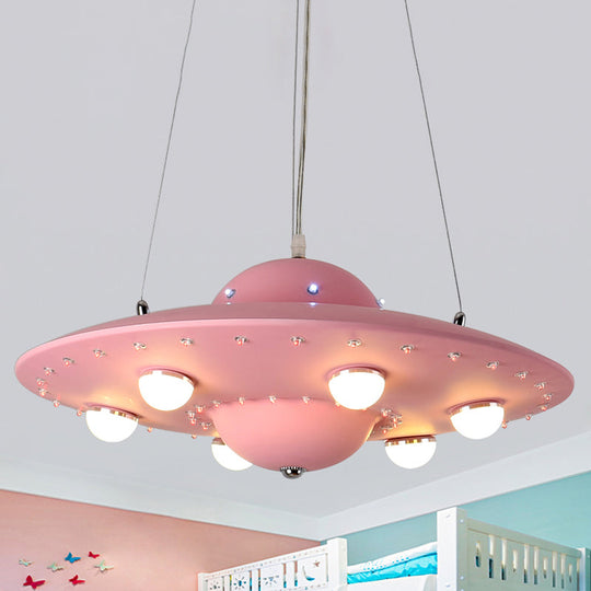 Nordic Flying Saucer Led Chandelier For Childs Bedroom - Metallic Pendant Lamp In Grey/Pink/Blue