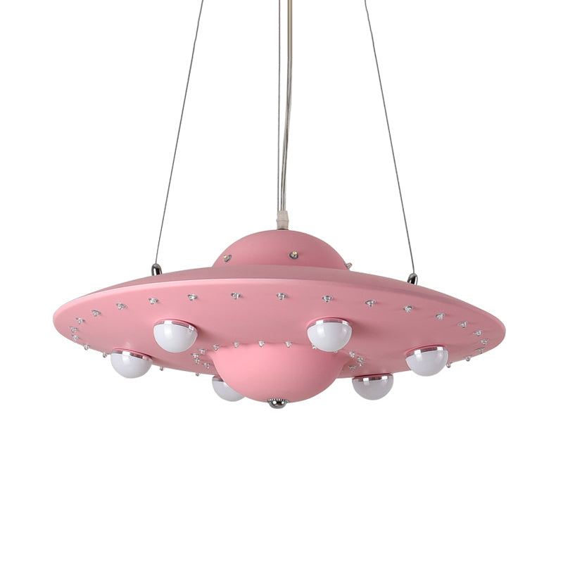 Nordic Flying Saucer Led Chandelier For Childs Bedroom - Metallic Pendant Lamp In Grey/Pink/Blue