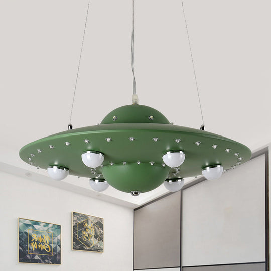 Nordic Flying Saucer Led Chandelier For Childs Bedroom - Metallic Pendant Lamp In Grey/Pink/Blue