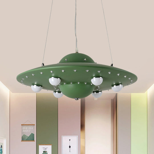 Nordic Flying Saucer Led Chandelier For Childs Bedroom - Metallic Pendant Lamp In Grey/Pink/Blue