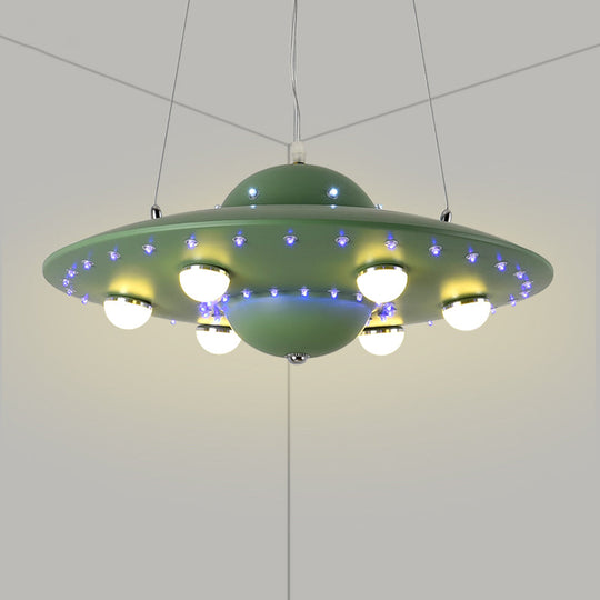 Nordic Flying Saucer Led Chandelier For Childs Bedroom - Metallic Pendant Lamp In Grey/Pink/Blue