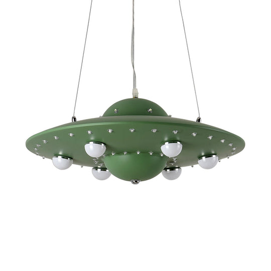 Nordic Flying Saucer Led Chandelier For Childs Bedroom - Metallic Pendant Lamp In Grey/Pink/Blue