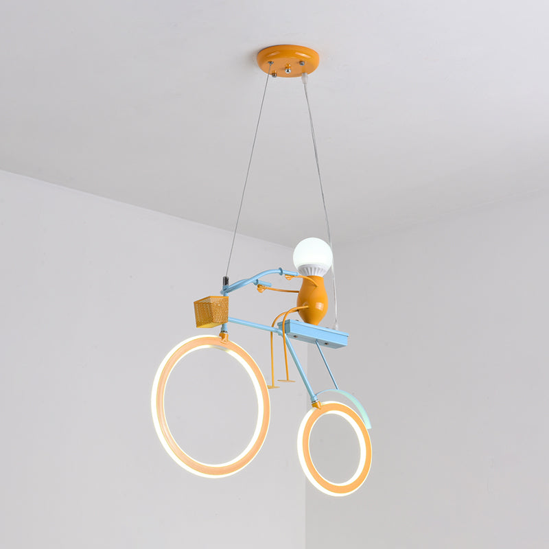 Fun Cartoon Bicycle Chandelier Light: Metal Led Pendant Lamp For Kids Bedrooms (Yellow And Blue)