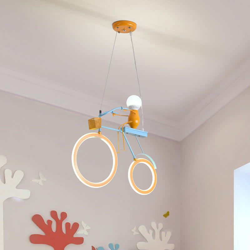 Fun Cartoon Bicycle Chandelier Light: Metal Led Pendant Lamp For Kids Bedrooms (Yellow And Blue)