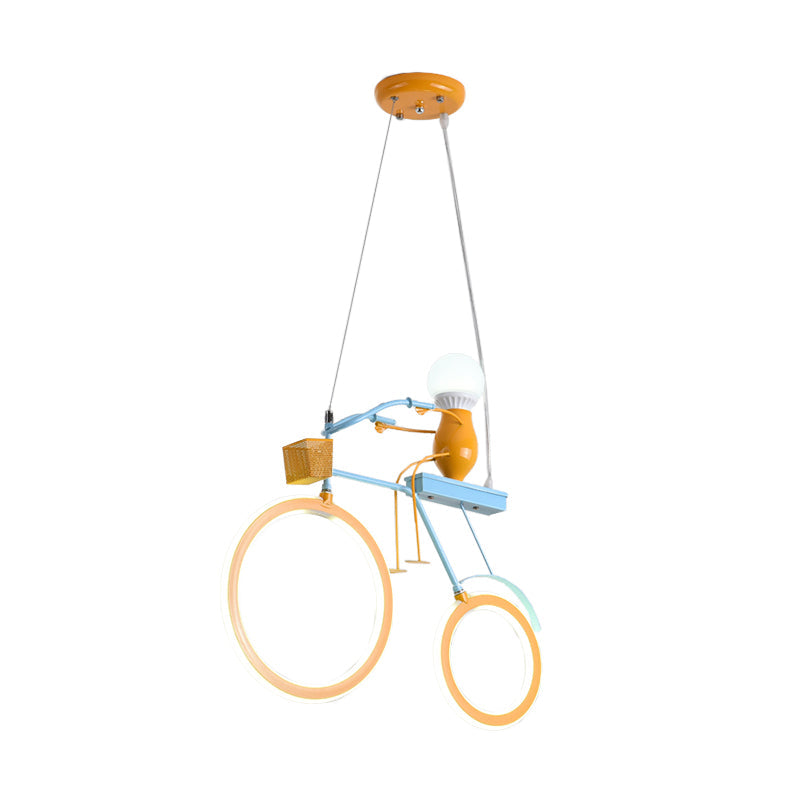 Fun Cartoon Bicycle Chandelier Light: Metal Led Pendant Lamp For Kids Bedrooms (Yellow And Blue)